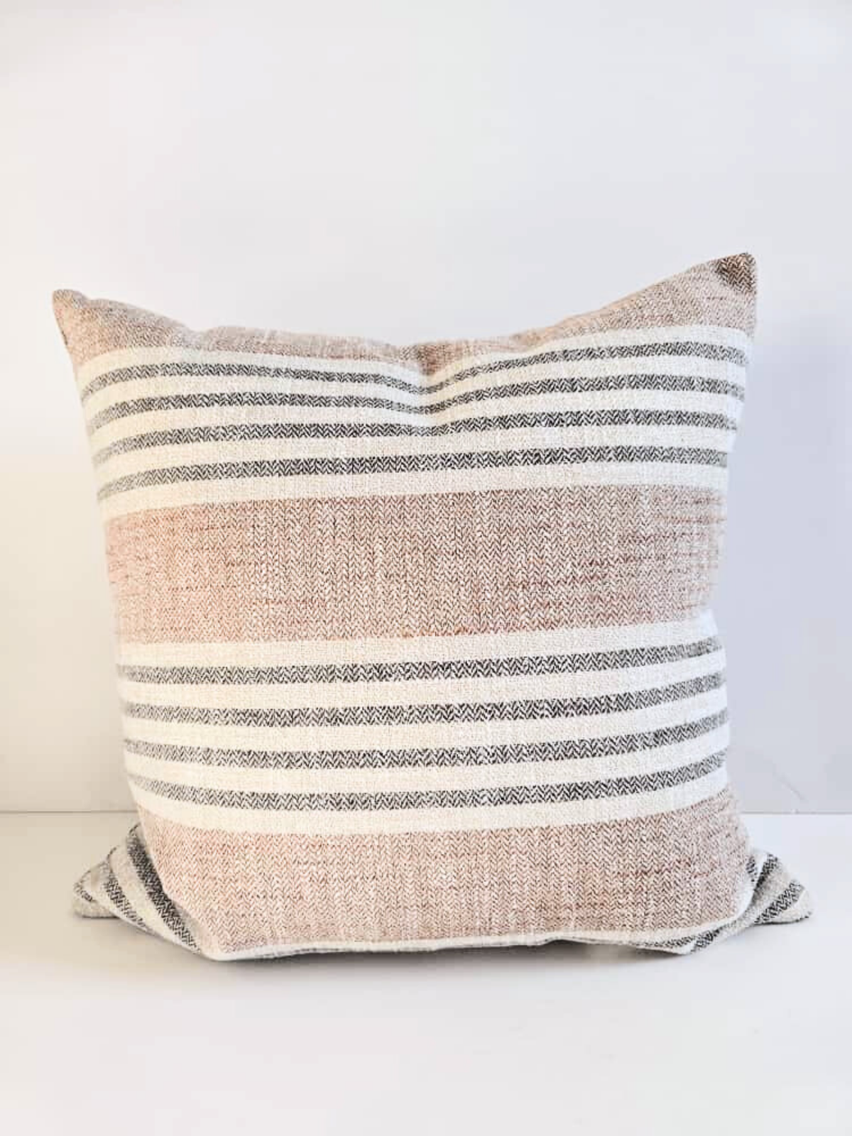 Cushion _ Beige with orange and brown stripes