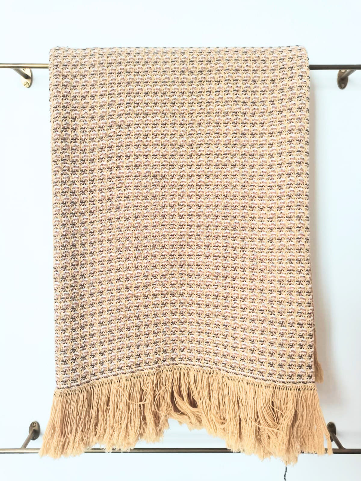 Household linen _ Caramel/ecru throw _ Woven cotton