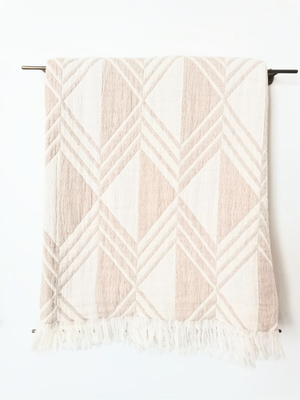 Household linen _ Ivory and taupe herringbone throw (Portugal)