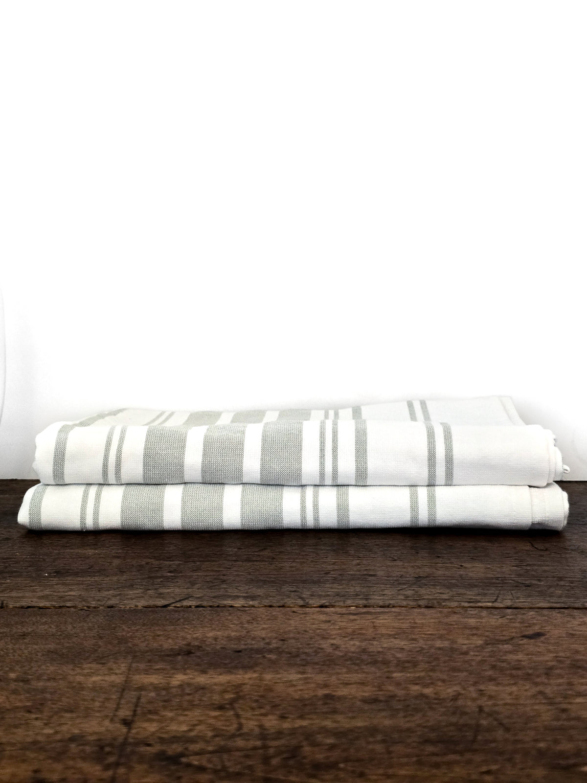 Linge de maison _ Drap de bain _ Blanc rayures gris-vert