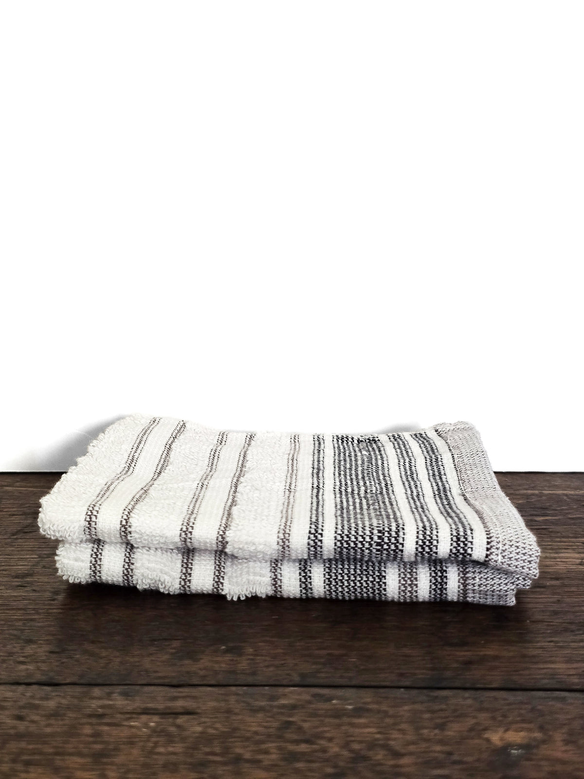 Linge de maison _ Cuisine _ Lavette de comptoir blanche rayures taupe