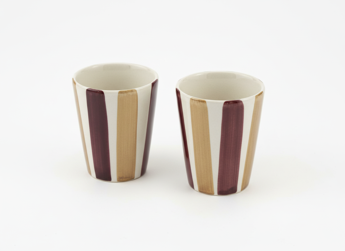 Tableware _ Small white and brown striped coffee mugs