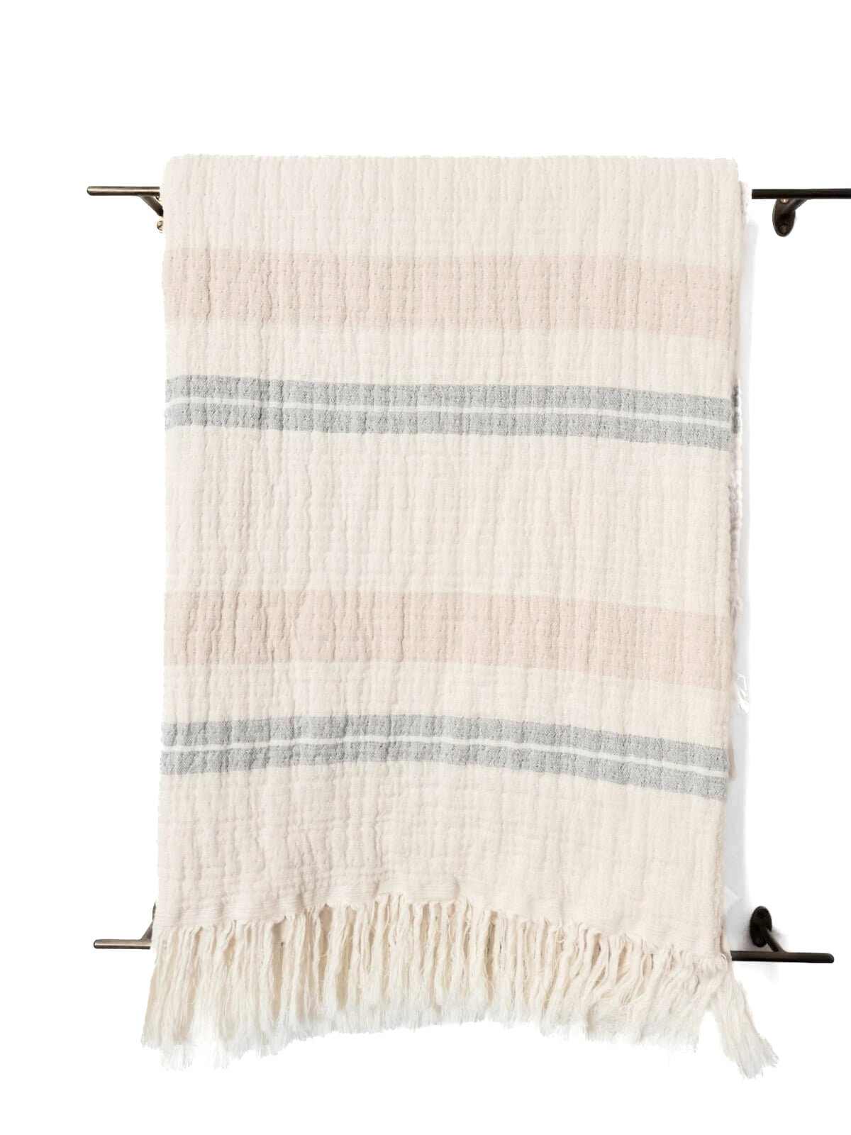Linge de maison _ Jeté écru rayé gris et rouille