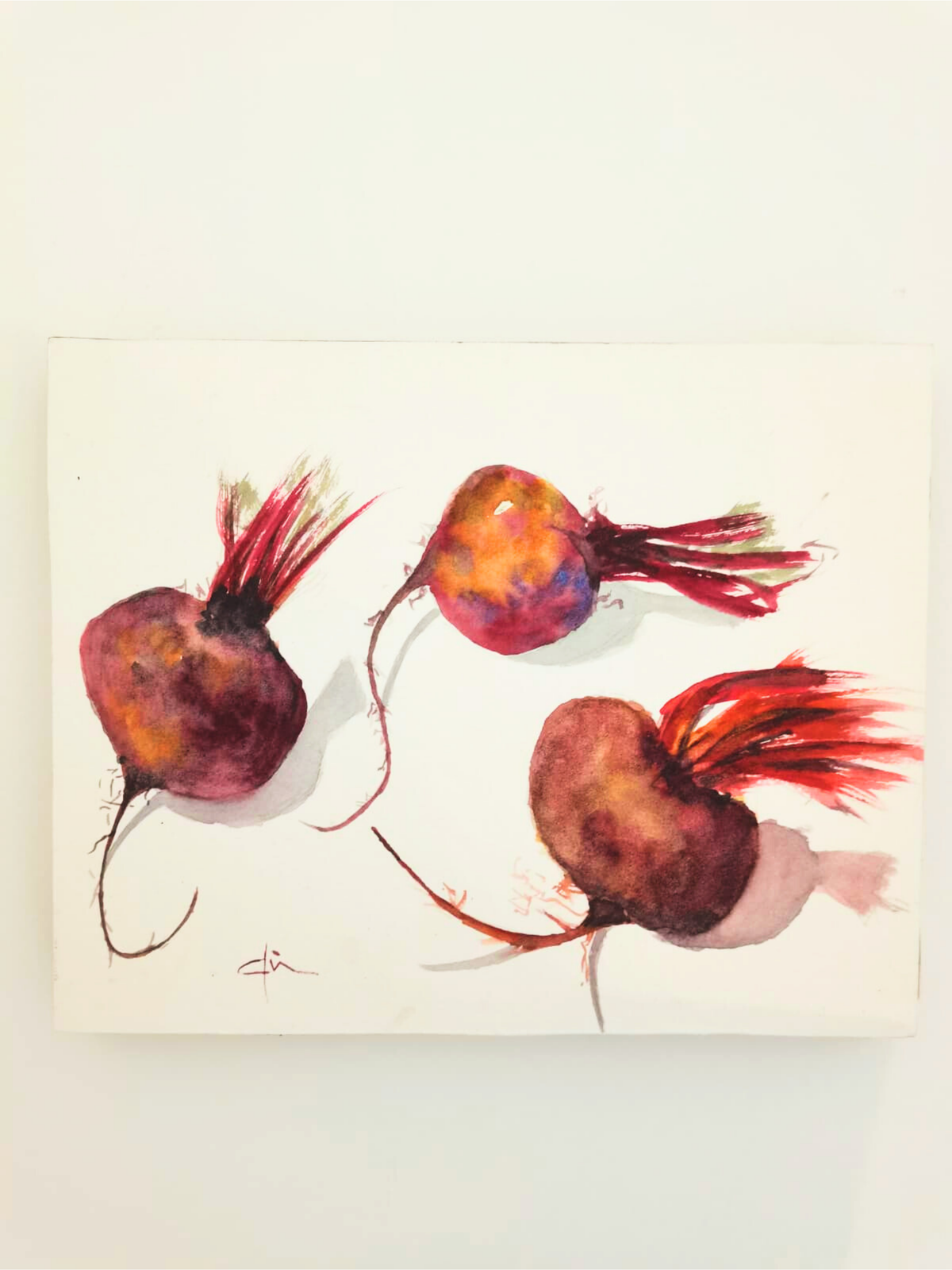 Art _ Diane Auger _ Trois betteraves marouflées sur bois