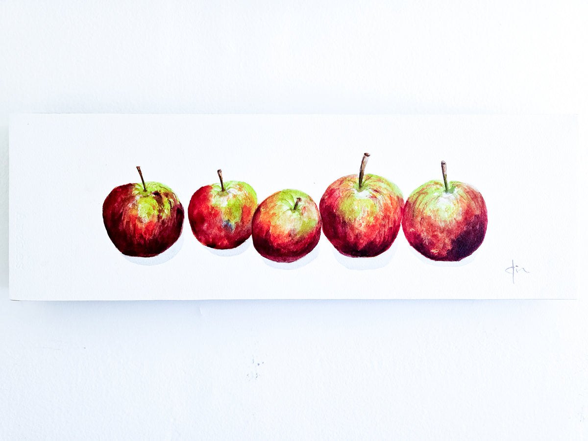 Art _ Diane Auger _ Apples on wood panel (7x21)