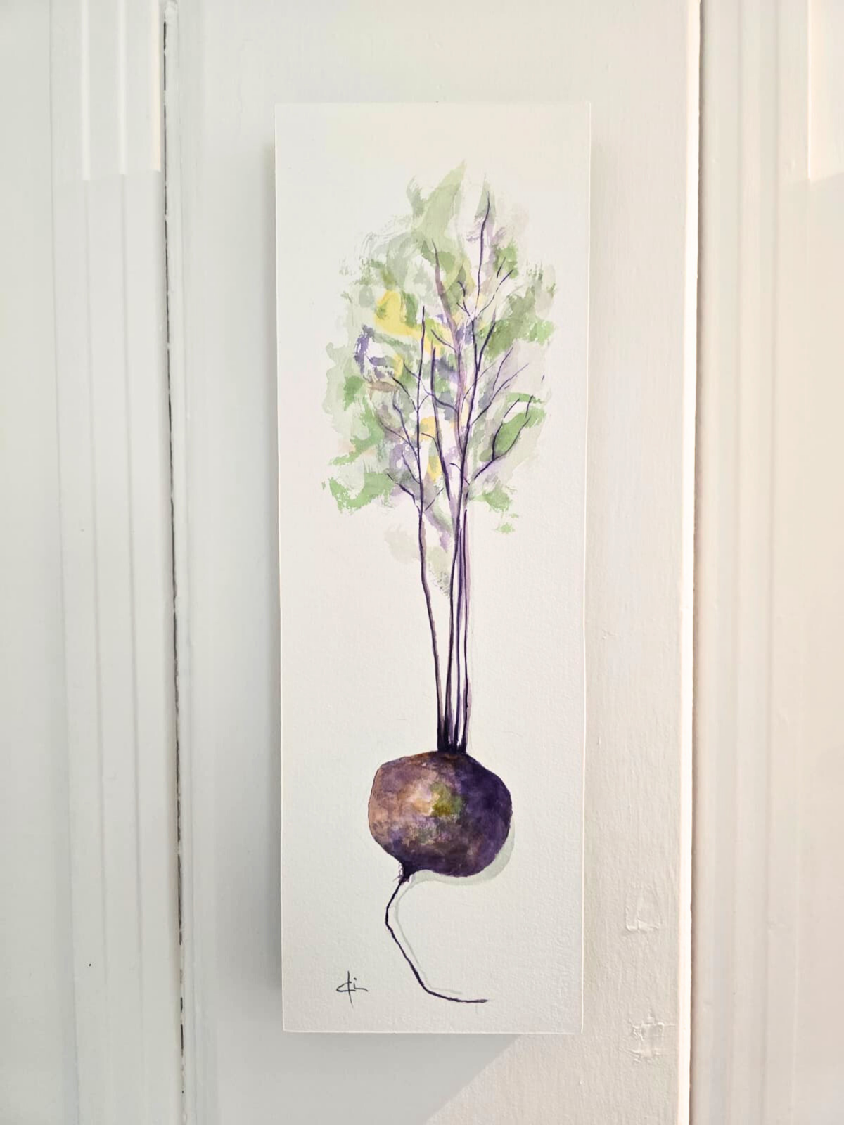 Art _ Diane Auger _ Nouvelles Betteraves sur panneau de bois (7x21)