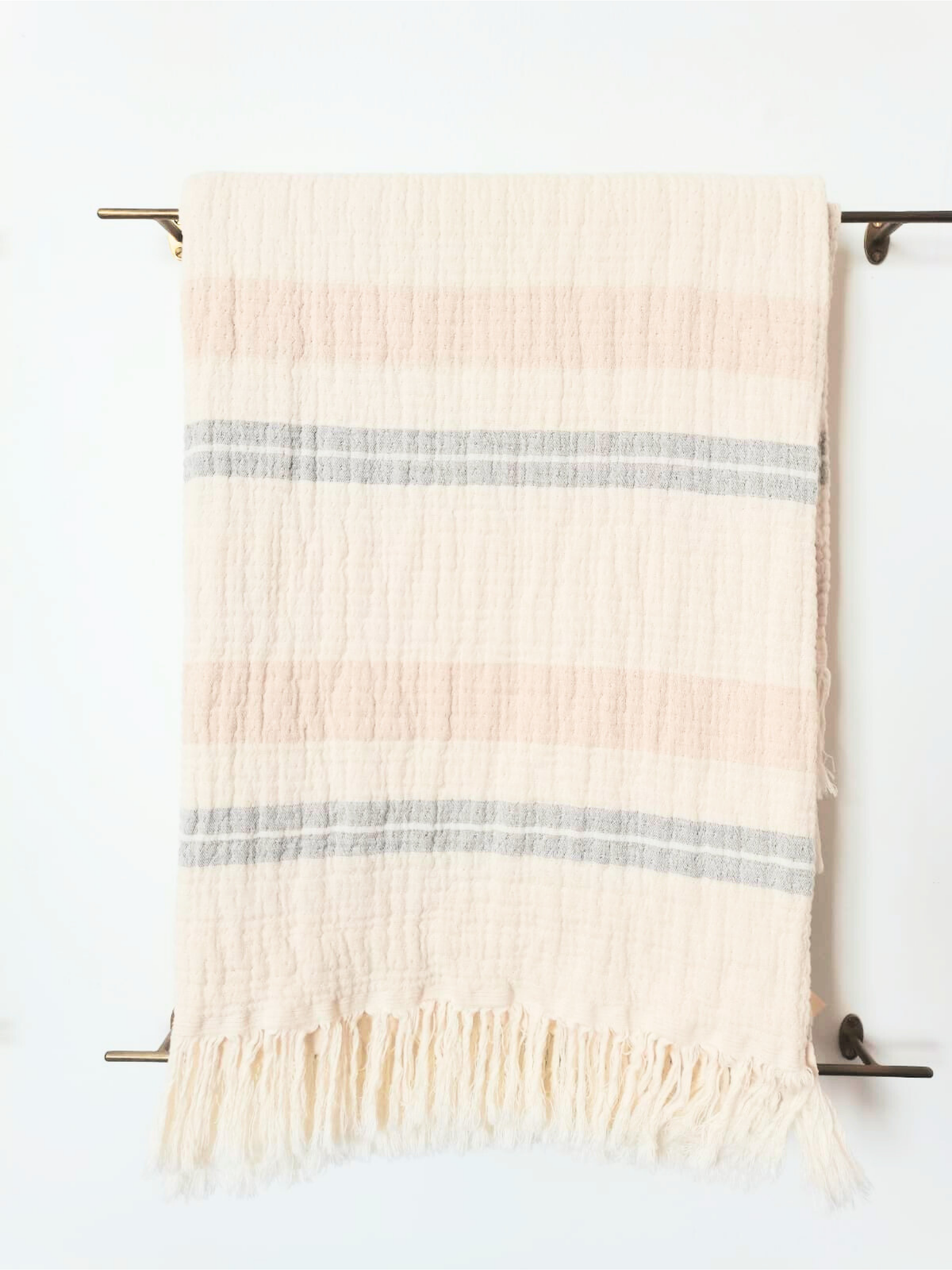 Linens _ Ecru throw with gray and rust stripes
