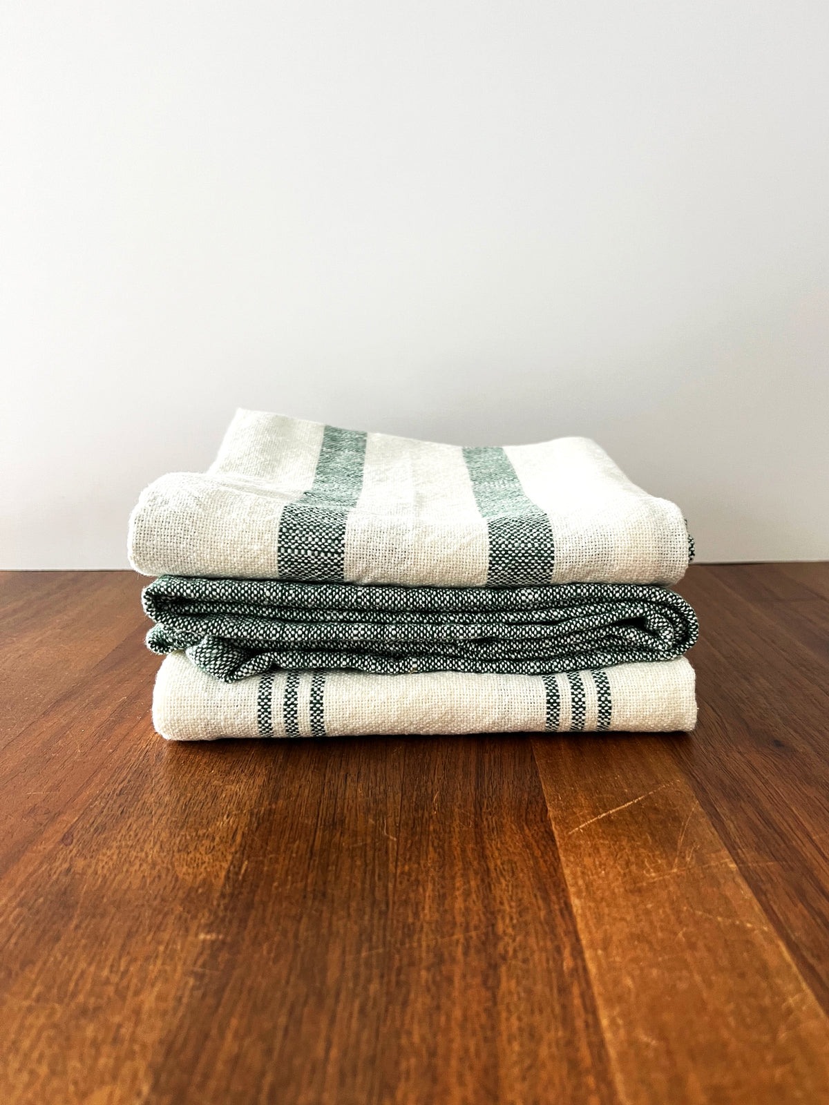 Household linen _ Kitchen _ Tea towel _ Ecru with green stripes