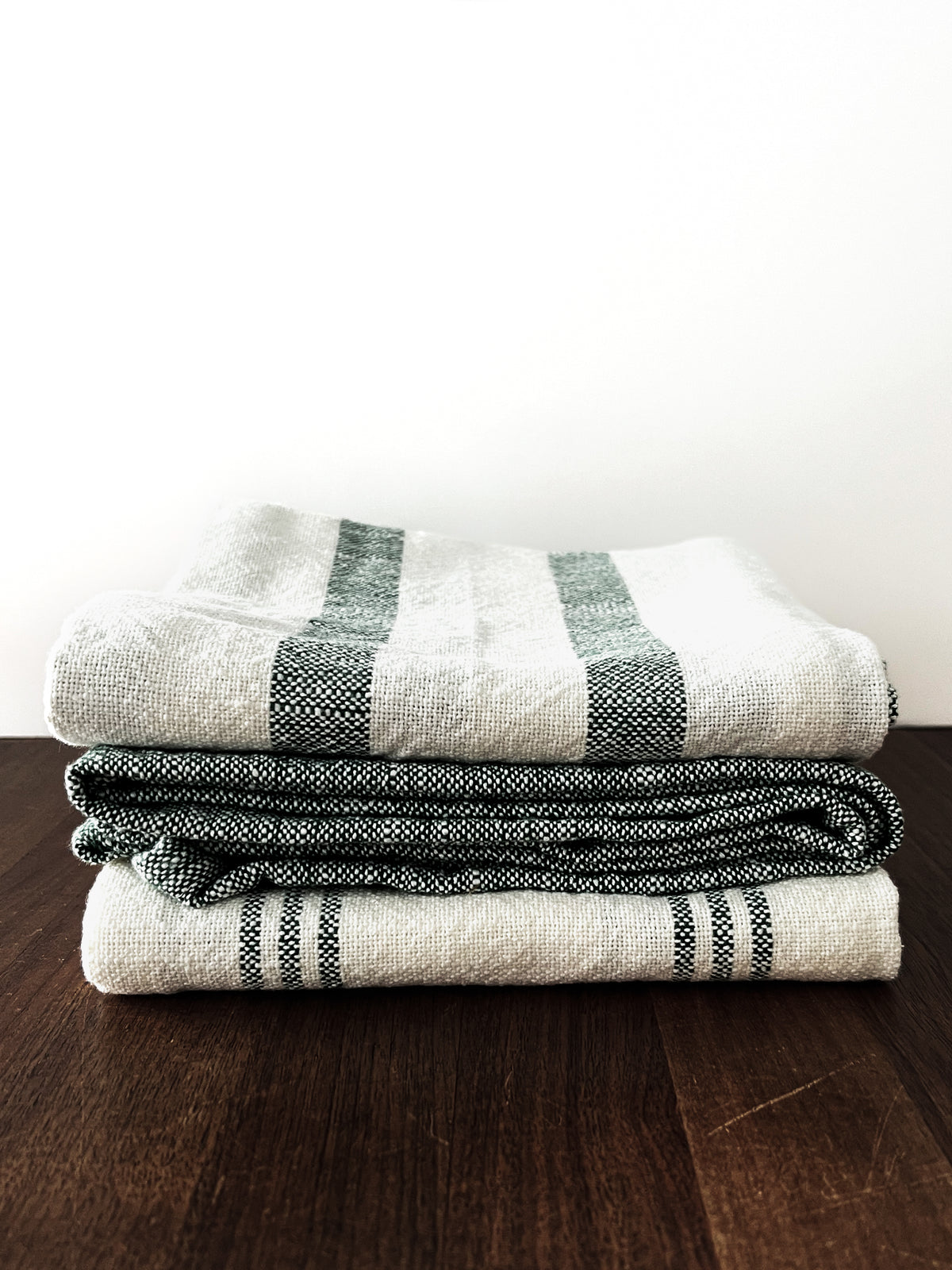 Household linen _ Kitchen _ Tea towel _ Ecru with green stripes