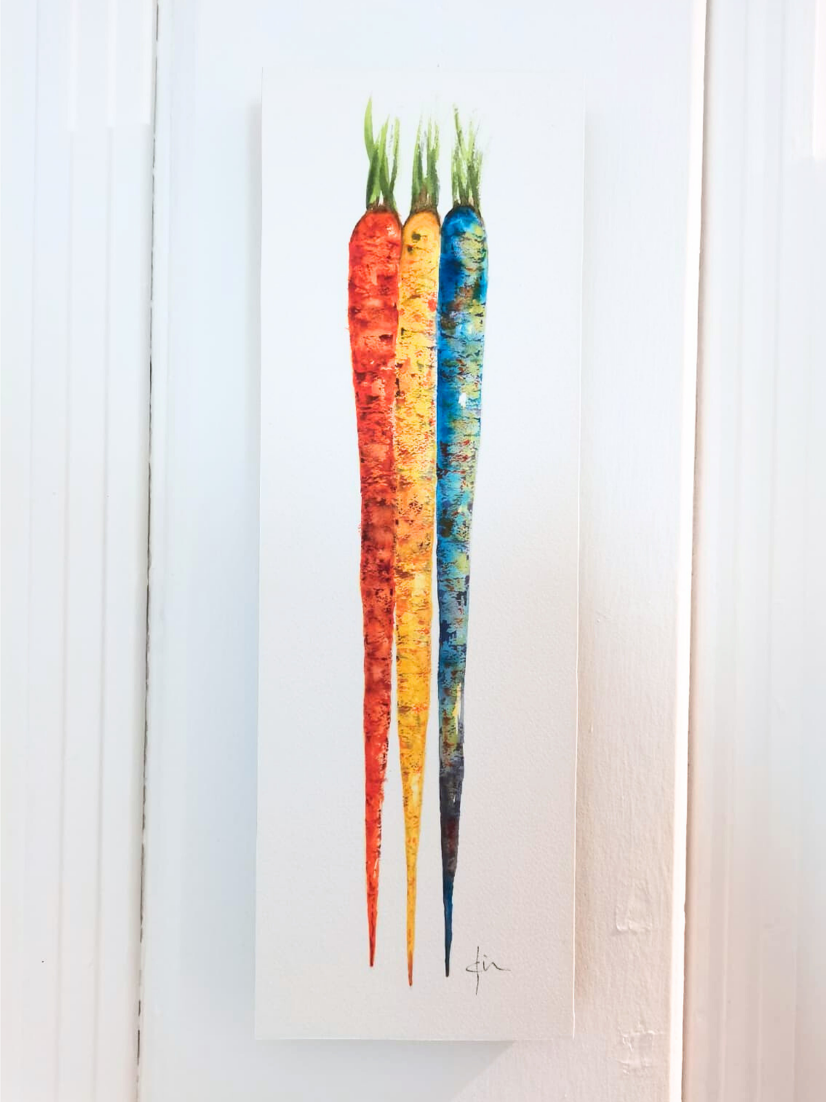 Art _ Diane Auger _ Nouvelles Carottes sur panneau de bois (7x21)